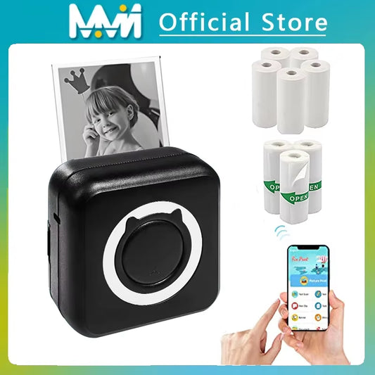 Mini Portable Thermal Printer Paper Photo Pocket Thermal Printer Printing Wireless BT Connect Printers 200Dpi Photo Lable